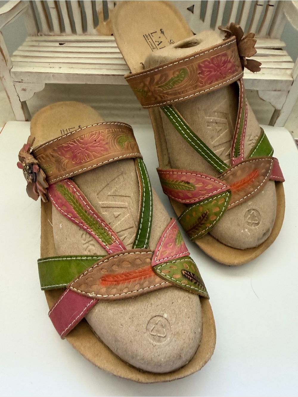 Women's Spring Step L’Artiste Leather Floral Strap Sandals